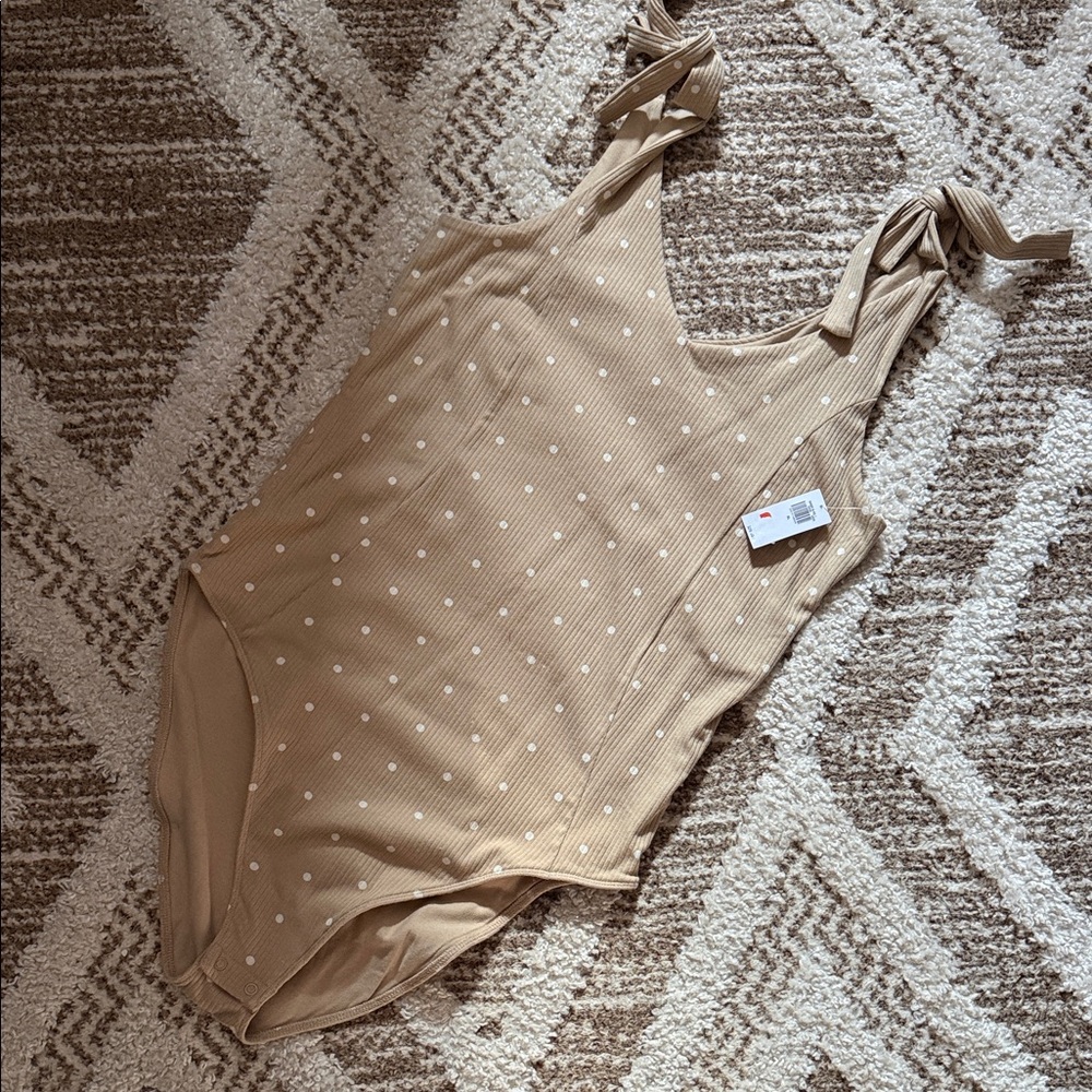 Old Navy Beige and White Polka Dot Bodysuit